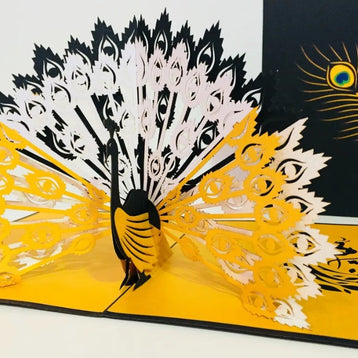 Metallic Gold & Black Peacock Origami Pop Cards 3D Pop Up Greeting Card Happy Birthday Thank You Handmade Best Wishes Blank Card for Any Occasion Happy Mother's Day Happy Father's Day Celebrate the Beauty Of Nature