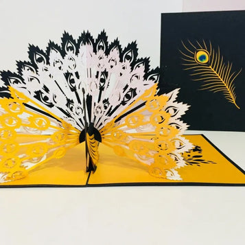 Metallic Gold & Black Peacock Origami Pop Cards 3D Pop Up Greeting Card Happy Birthday Thank You Handmade Best Wishes Blank Card for Any Occasion Happy Mother's Day Happy Father's Day Celebrate the Beauty Of Nature