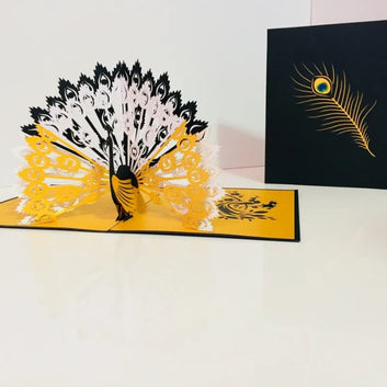 Metallic Gold & Black Peacock Origami Pop Cards 3D Pop Up Greeting Card Happy Birthday Thank You Handmade Best Wishes Blank Card for Any Occasion Happy Mother's Day Happy Father's Day Celebrate the Beauty Of Nature