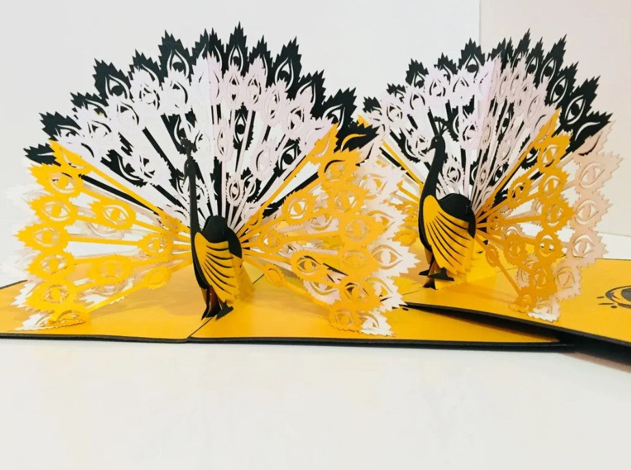 Metallic Gold & Black Peacock Origami Pop Cards 3D Pop Up Greeting Card Happy Birthday Thank You Handmade Best Wishes Blank Card for Any Occasion Happy Mother's Day Happy Father's Day Celebrate the Beauty Of Nature