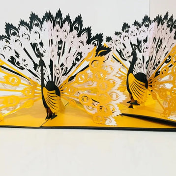 Metallic Gold & Black Peacock Origami Pop Cards 3D Pop Up Greeting Card Happy Birthday Thank You Handmade Best Wishes Blank Card for Any Occasion Happy Mother's Day Happy Father's Day Celebrate the Beauty Of Nature