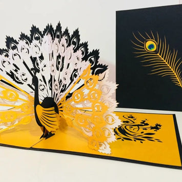 Metallic Gold & Black Peacock Origami Pop Cards 3D Pop Up Greeting Card Happy Birthday Thank You Handmade Best Wishes Blank Card for Any Occasion Happy Mother's Day Happy Father's Day Celebrate the Beauty Of Nature