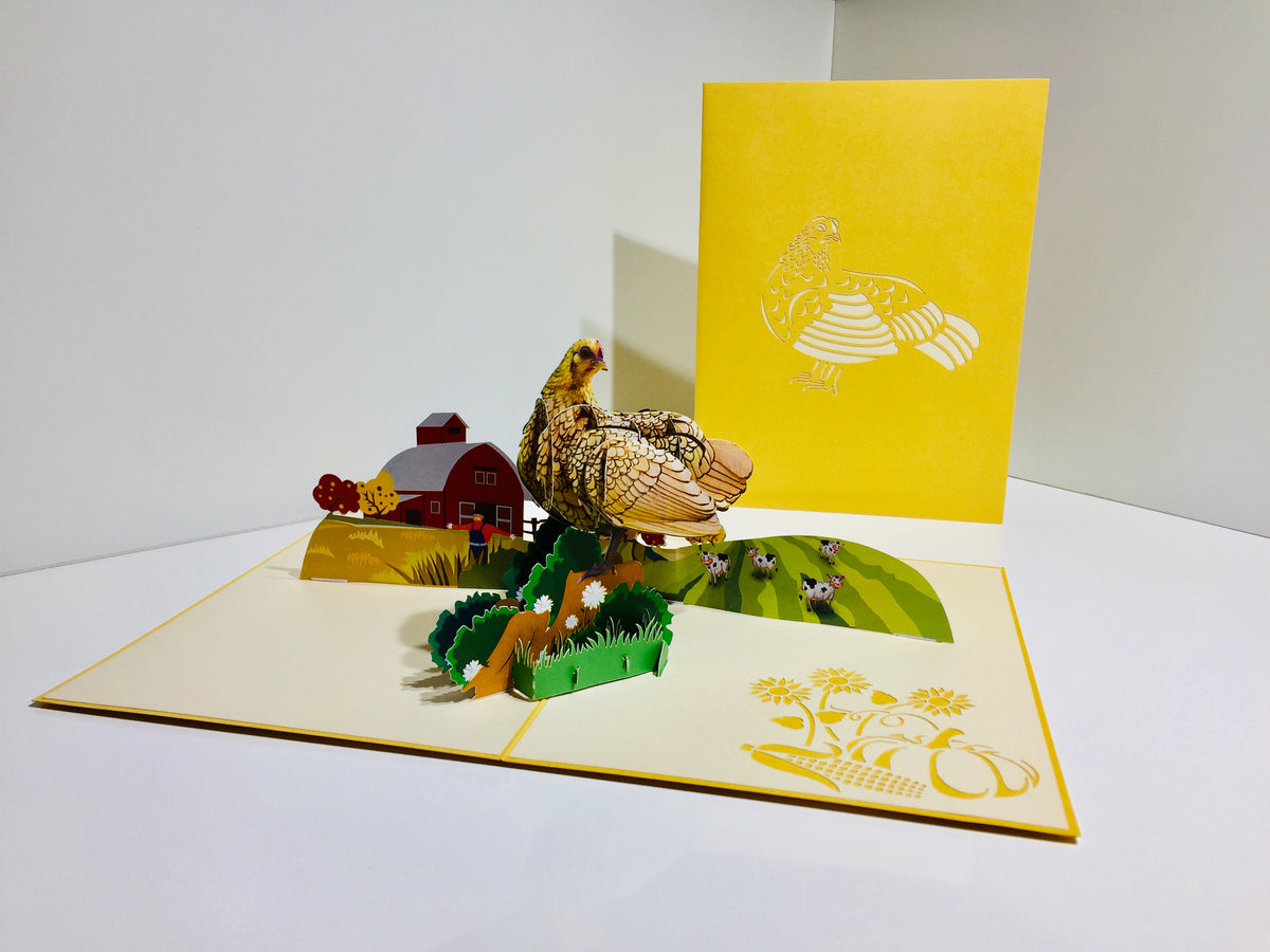 Golden Hen Chicken Origami Pop Cards 3D Pop Up Greeting Card Thank You Handmade Gift Thinking of You Happy Birthday Occasion Australiana Celebrate the Beauty and Happiness During Special Day Best Wishes Gift