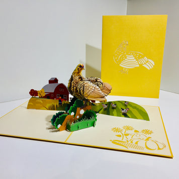 Golden Hen Chicken Origami Pop Cards 3D Pop Up Greeting Card Thank You Handmade Gift Thinking of You Happy Birthday Occasion Australiana Celebrate the Beauty and Happiness During Special Day Best Wishes Gift
