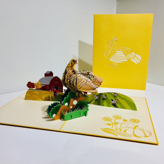 Golden Hen Chicken Origami Pop Cards 3D Pop Up Greeting Card Thank You Handmade Gift Thinking of You Happy Birthday Occasion Australiana Celebrate the Beauty and Happiness During Special Day Best Wishes Gift