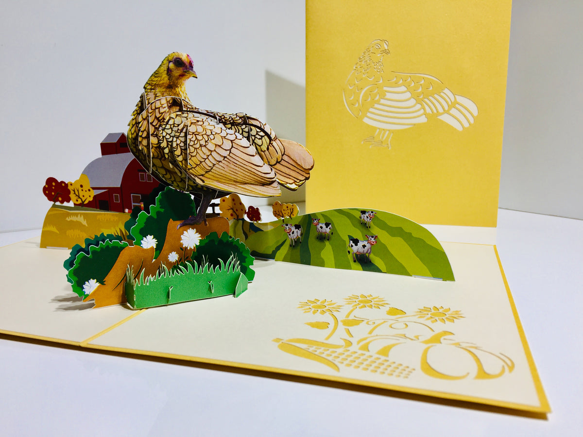 Golden Hen Chicken Origami Pop Cards 3D Pop Up Greeting Card Thank You Handmade Gift Thinking of You Happy Birthday Occasion Australiana Celebrate the Beauty and Happiness During Special Day Best Wishes Gift