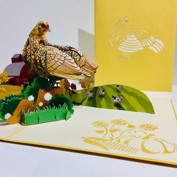 Golden Hen Chicken Origami Pop Cards 3D Pop Up Greeting Card Thank You Handmade Gift Thinking of You Happy Birthday Occasion Australiana Celebrate the Beauty and Happiness During Special Day Best Wishes Gift