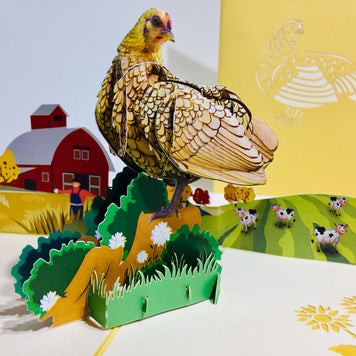 Golden Hen Chicken Origami Pop Cards 3D Pop Up Greeting Card Thank You Handmade Gift Thinking of You Happy Birthday Occasion Australiana Celebrate the Beauty and Happiness During Special Day Best Wishes Gift