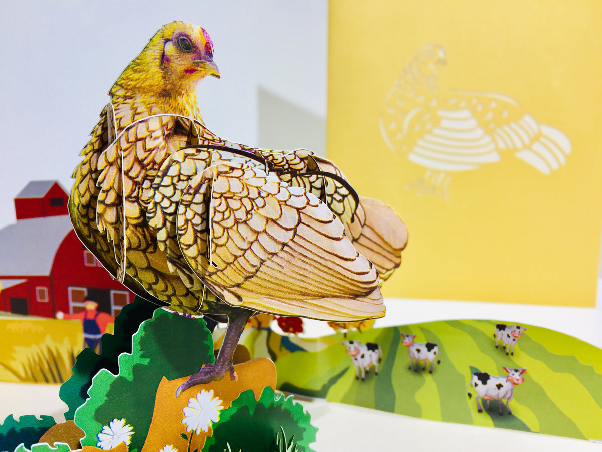 Golden Hen Chicken Origami Pop Cards 3D Pop Up Greeting Card Thank You Handmade Gift Thinking of You Happy Birthday Occasion Australiana Celebrate the Beauty and Happiness During Special Day Best Wishes Gift