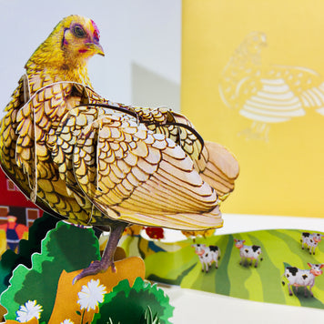 Golden Hen Chicken Origami Pop Cards 3D Pop Up Greeting Card Thank You Handmade Gift Thinking of You Happy Birthday Occasion Australiana Celebrate the Beauty and Happiness During Special Day Best Wishes Gift