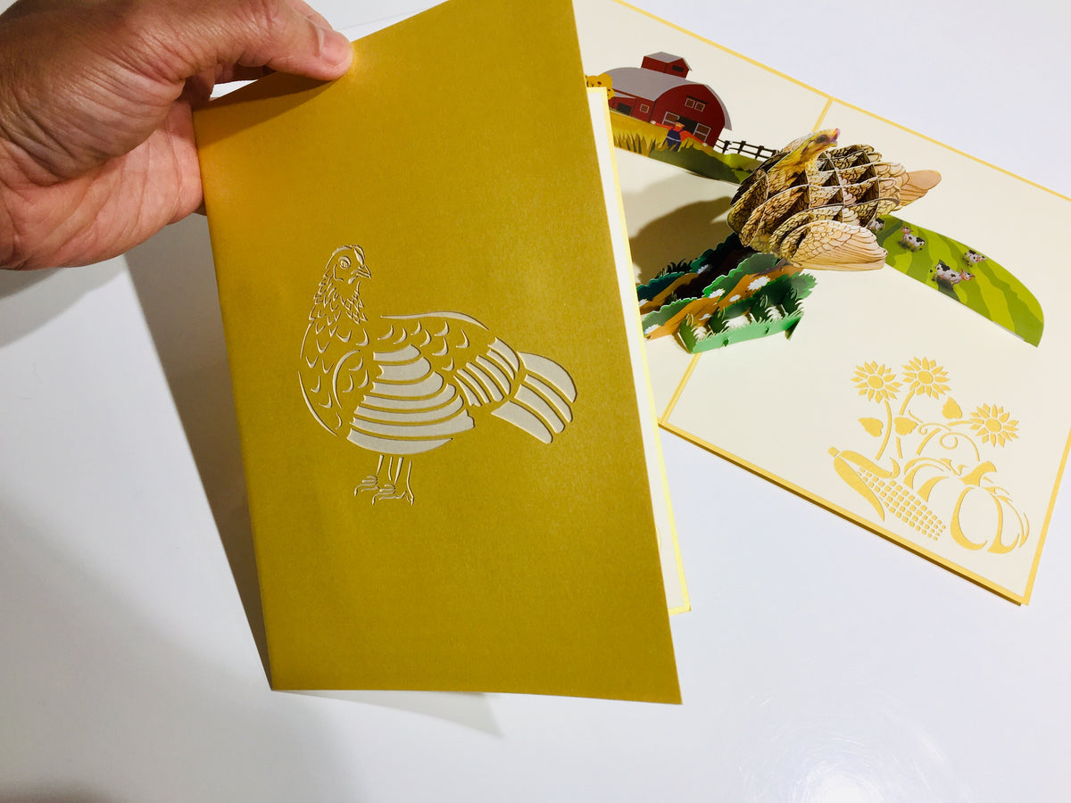 Golden Hen Chicken Origami Pop Cards 3D Pop Up Greeting Card Thank You Handmade Gift Thinking of You Happy Birthday Occasion Australiana Celebrate the Beauty and Happiness During Special Day Best Wishes Gift