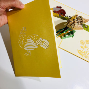 Golden Hen Chicken Origami Pop Cards 3D Pop Up Greeting Card Thank You Handmade Gift Thinking of You Happy Birthday Occasion Australiana Celebrate the Beauty and Happiness During Special Day Best Wishes Gift