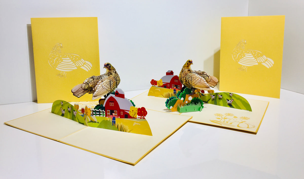 Golden Hen Chicken Origami Pop Cards 3D Pop Up Greeting Card Thank You Handmade Gift Thinking of You Happy Birthday Occasion Australiana Celebrate the Beauty and Happiness During Special Day Best Wishes Gift