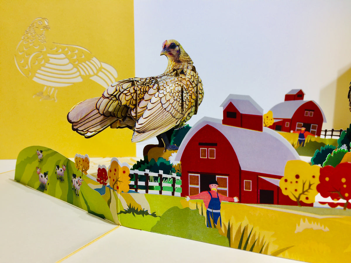 Golden Hen Chicken Origami Pop Cards 3D Pop Up Greeting Card Thank You Handmade Gift Thinking of You Happy Birthday Occasion Australiana Celebrate the Beauty and Happiness During Special Day Best Wishes Gift