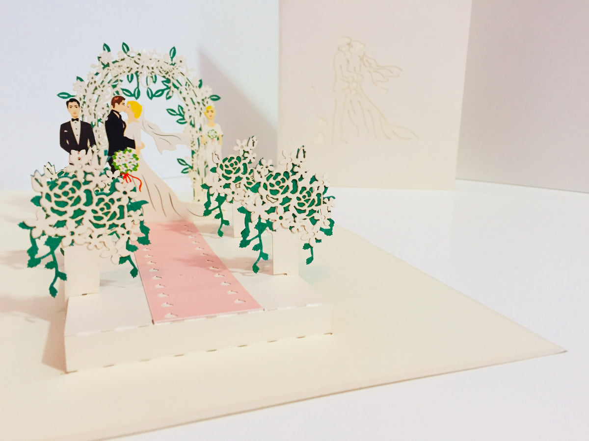 Metallic Pink Wedding Classic with Bridesmaid & Best Man Created by Origami Pop Cards – 3D Pop Up Greeting Cards, Australian Design & Handmade, 3D Pop Up Magical Paper Cards, Handmade Pop Up Cards Celebrate Love Anniversary Heart Fell and Romantic