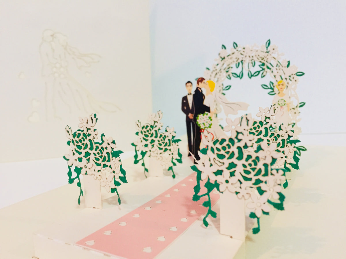 Metallic Pink Wedding Classic with Bridesmaid & Best Man Created by Origami Pop Cards – 3D Pop Up Greeting Cards, Australian Design & Handmade, 3D Pop Up Magical Paper Cards, Handmade Pop Up Cards Celebrate Love Anniversary Heart Fell and Romantic