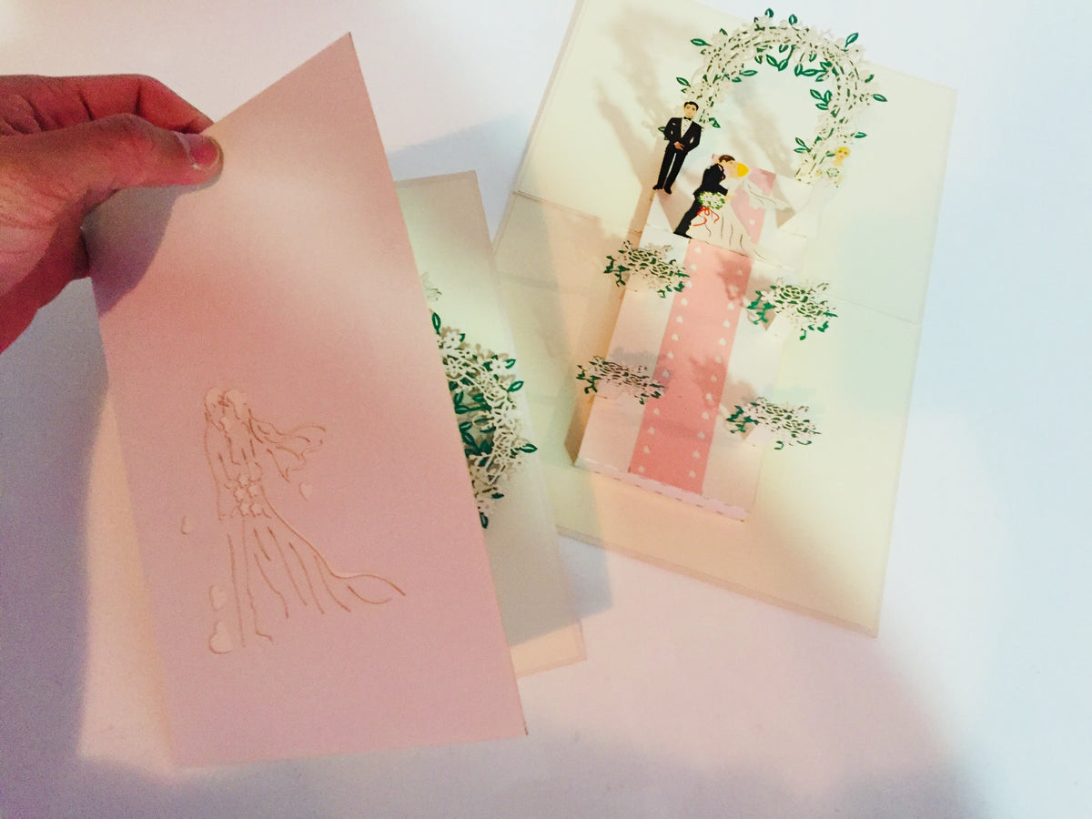 Metallic Pink Wedding Classic with Bridesmaid & Best Man Created by Origami Pop Cards – 3D Pop Up Greeting Cards, Australian Design & Handmade, 3D Pop Up Magical Paper Cards, Handmade Pop Up Cards Celebrate Love Anniversary Heart Fell and Romantic