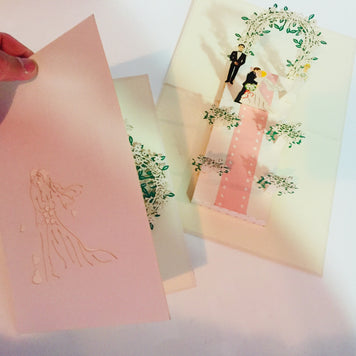 Metallic Pink Wedding Classic with Bridesmaid & Best Man Created by Origami Pop Cards – 3D Pop Up Greeting Cards, Australian Design & Handmade, 3D Pop Up Magical Paper Cards, Handmade Pop Up Cards Celebrate Love Anniversary Heart Fell and Romantic