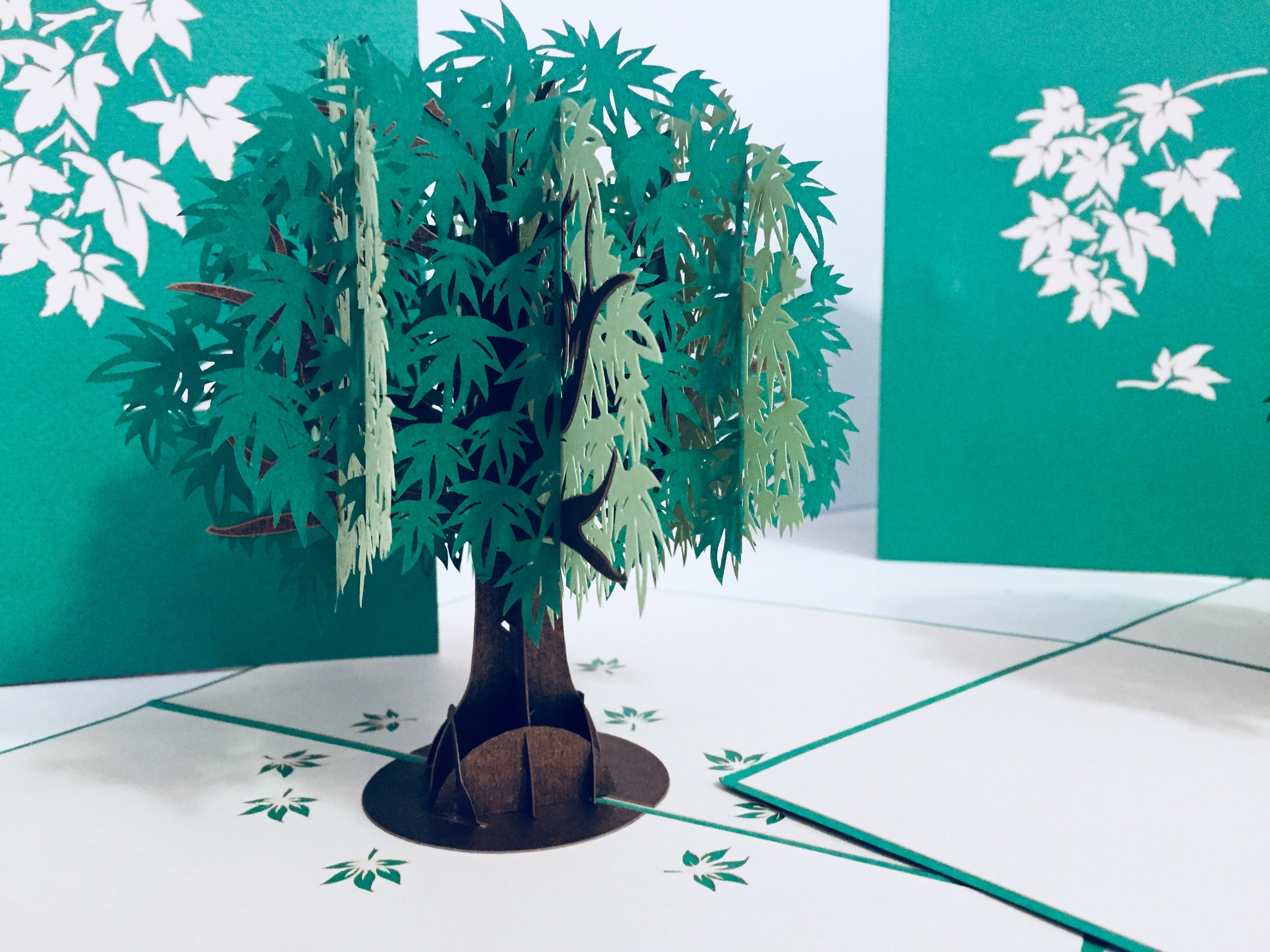 Metallic Japanese Maple Tree in Green 3D POP UP GREETING CARD - Created by Origami Pop Cards Australian Design & Handmade 3D Pop Up Magical Paper Cards, Handmade Pop Up Cards Happy Valentine's Day Celebrate Love Heart Fell and Romantic
