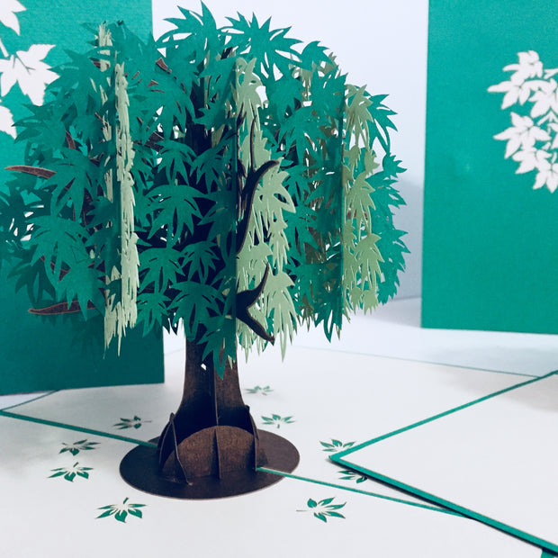 Metallic Japanese Maple Tree in Green 3D POP UP GREETING CARD - Created by Origami Pop Cards Australian Design & Handmade 3D Pop Up Magical Paper Cards, Handmade Pop Up Cards Happy Valentine's Day Celebrate Love Heart Fell and Romantic