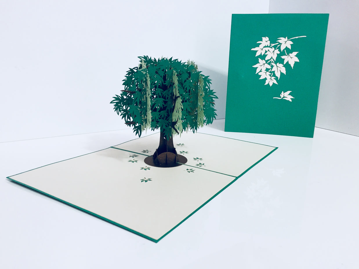 Metallic Japanese Maple Tree in Green 3D POP UP GREETING CARD - Created by Origami Pop Cards Australian Design & Handmade 3D Pop Up Magical Paper Cards, Handmade Pop Up Cards Happy Valentine's Day Celebrate Love Heart Fell and Romantic