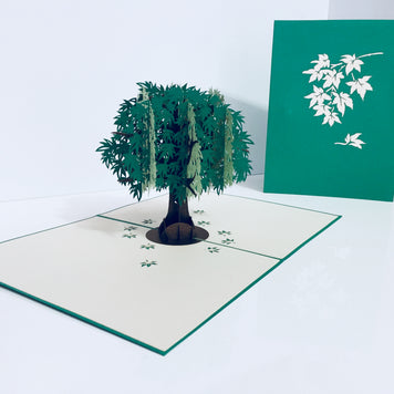 Metallic Japanese Maple Tree in Green 3D POP UP GREETING CARD - Created by Origami Pop Cards Australian Design & Handmade 3D Pop Up Magical Paper Cards, Handmade Pop Up Cards Happy Valentine's Day Celebrate Love Heart Fell and Romantic