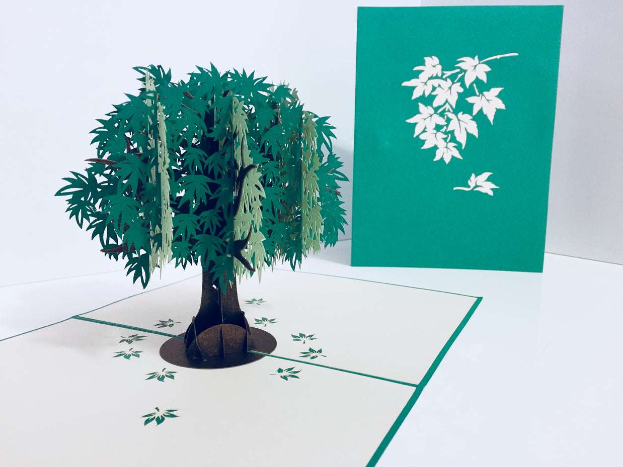 Metallic Japanese Maple Tree in Green 3D POP UP GREETING CARD - Created by Origami Pop Cards Australian Design & Handmade 3D Pop Up Magical Paper Cards, Handmade Pop Up Cards Happy Valentine's Day Celebrate Love Heart Fell and Romantic