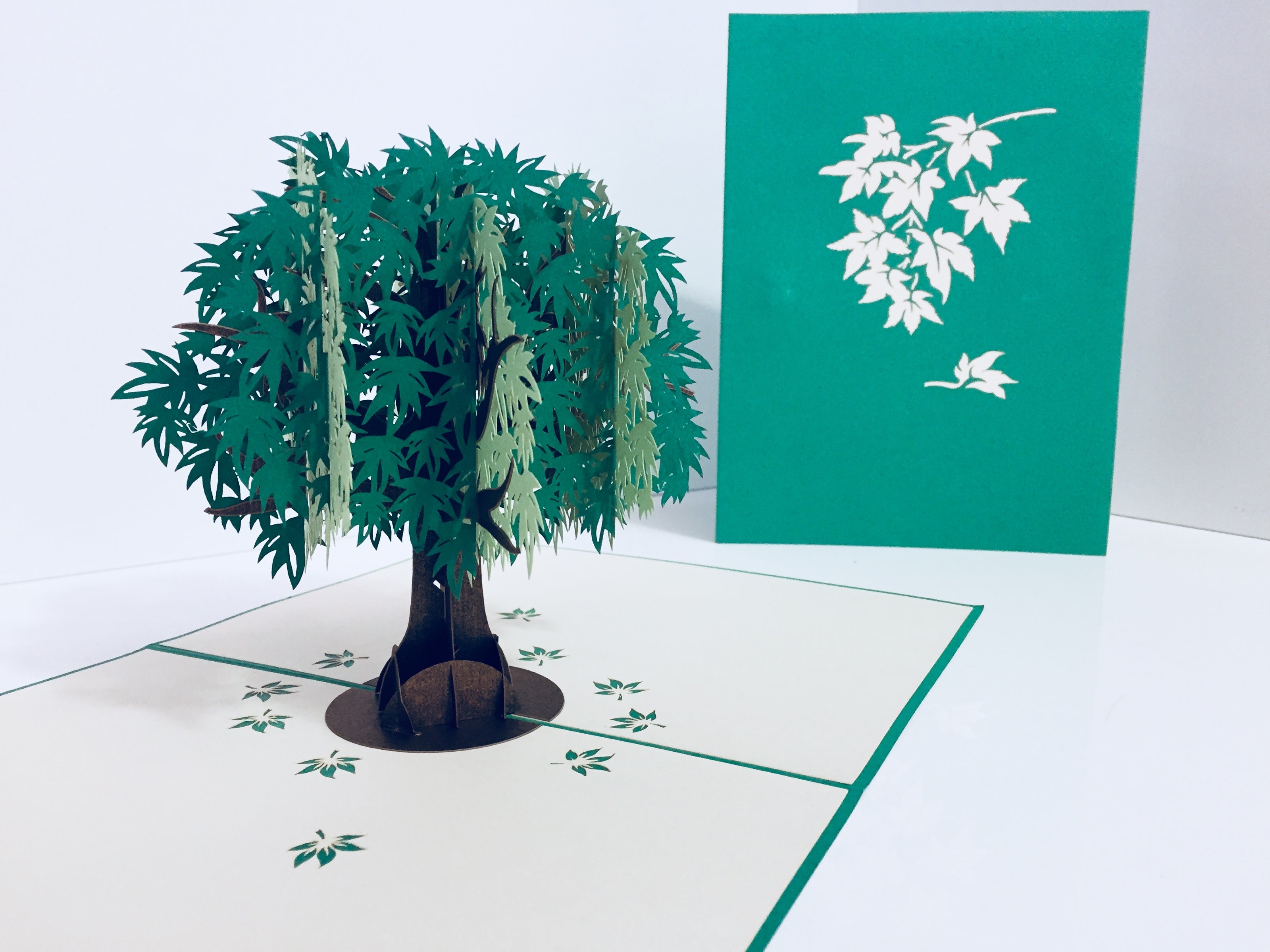 Metallic Japanese Maple Tree in Green 3D POP UP GREETING CARD - Created by Origami Pop Cards Australian Design & Handmade 3D Pop Up Magical Paper Cards, Handmade Pop Up Cards Happy Valentine's Day Celebrate Love Heart Fell and Romantic