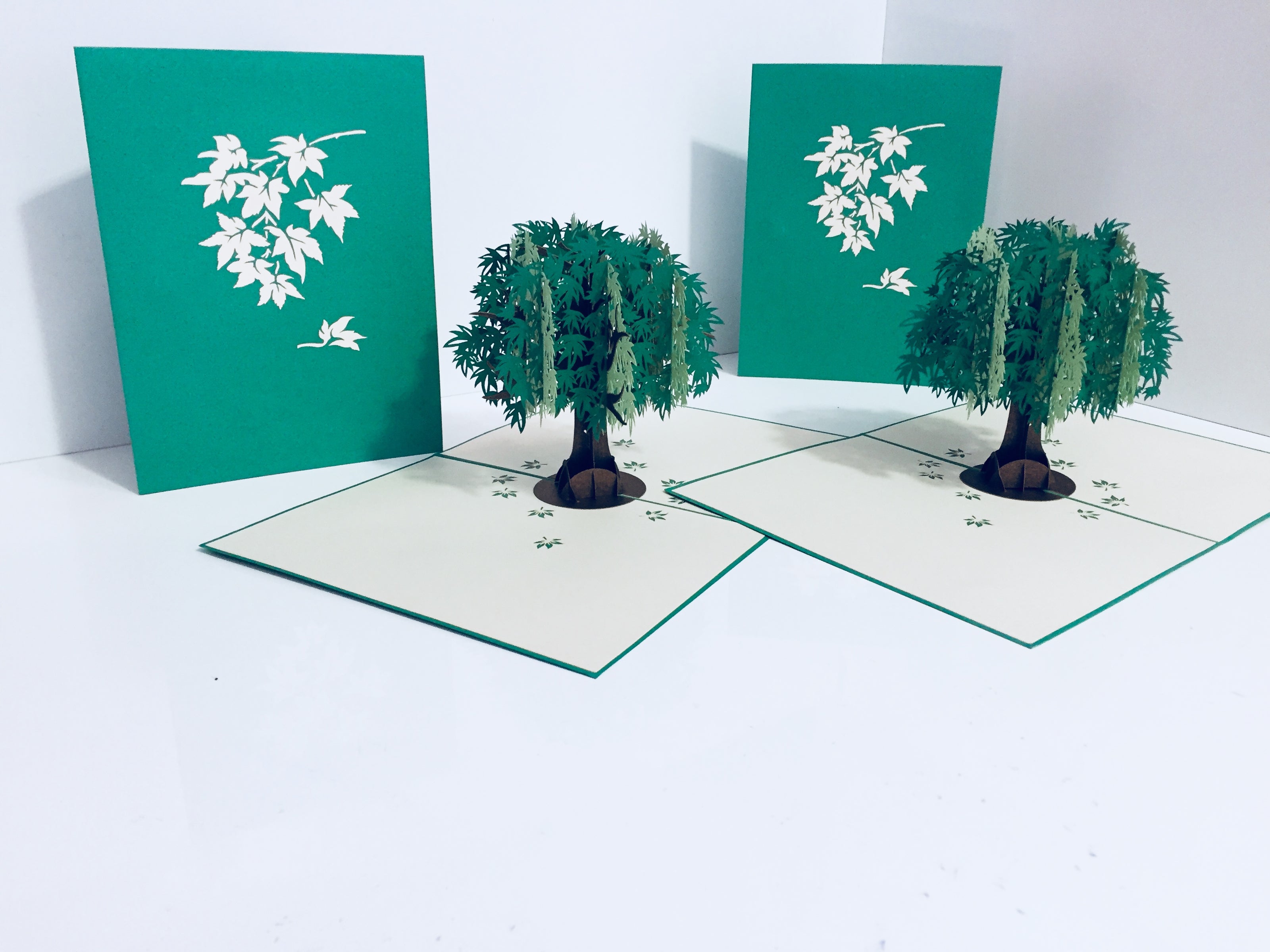 Metallic Japanese Maple Tree in Green 3D POP UP GREETING CARD - Created by Origami Pop Cards Australian Design & Handmade 3D Pop Up Magical Paper Cards, Handmade Pop Up Cards Happy Valentine's Day Celebrate Love Heart Fell and Romantic