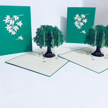 Metallic Japanese Maple Tree in Green 3D POP UP GREETING CARD - Created by Origami Pop Cards Australian Design & Handmade 3D Pop Up Magical Paper Cards, Handmade Pop Up Cards Happy Valentine's Day Celebrate Love Heart Fell and Romantic