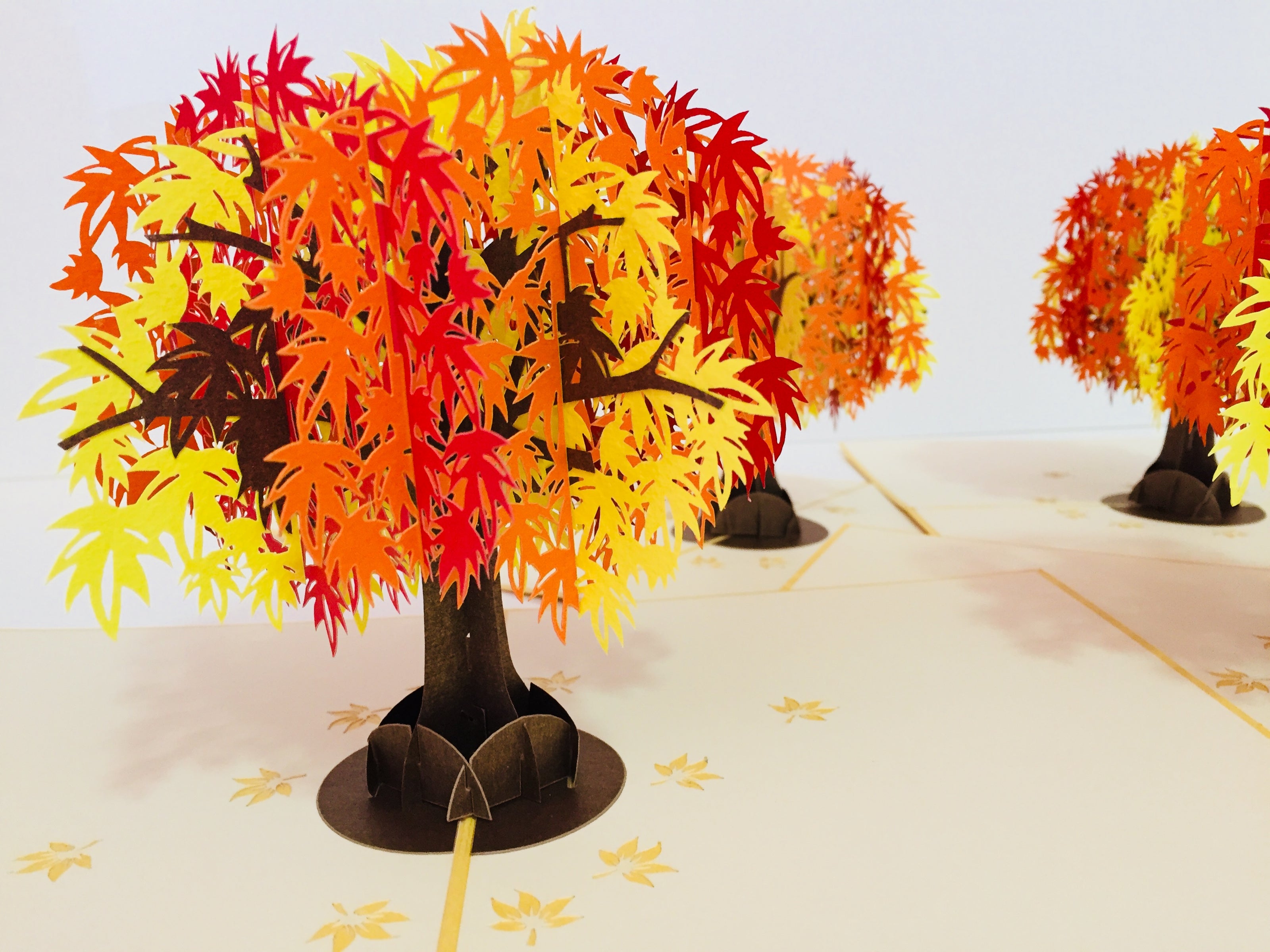 Metallic Japanese Maple Tree in Orange, Red & Yellow 3D POP UP GREETING CARD - Created by Origami Pop Cards Australian Design & Handmade 3D Pop Up Magical Paper Cards, Handmade Pop Up Cards Happy Valentine's Day Celebrate Love Heart Fell and Romantic