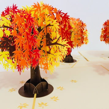 Metallic Japanese Maple Tree in Orange, Red & Yellow 3D POP UP GREETING CARD - Created by Origami Pop Cards Australian Design & Handmade 3D Pop Up Magical Paper Cards, Handmade Pop Up Cards Happy Valentine's Day Celebrate Love Heart Fell and Romantic