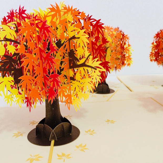 Metallic Japanese Maple Tree in Orange, Red & Yellow 3D POP UP GREETING CARD - Created by Origami Pop Cards Australian Design & Handmade 3D Pop Up Magical Paper Cards, Handmade Pop Up Cards Happy Valentine's Day Celebrate Love Heart Fell and Romantic