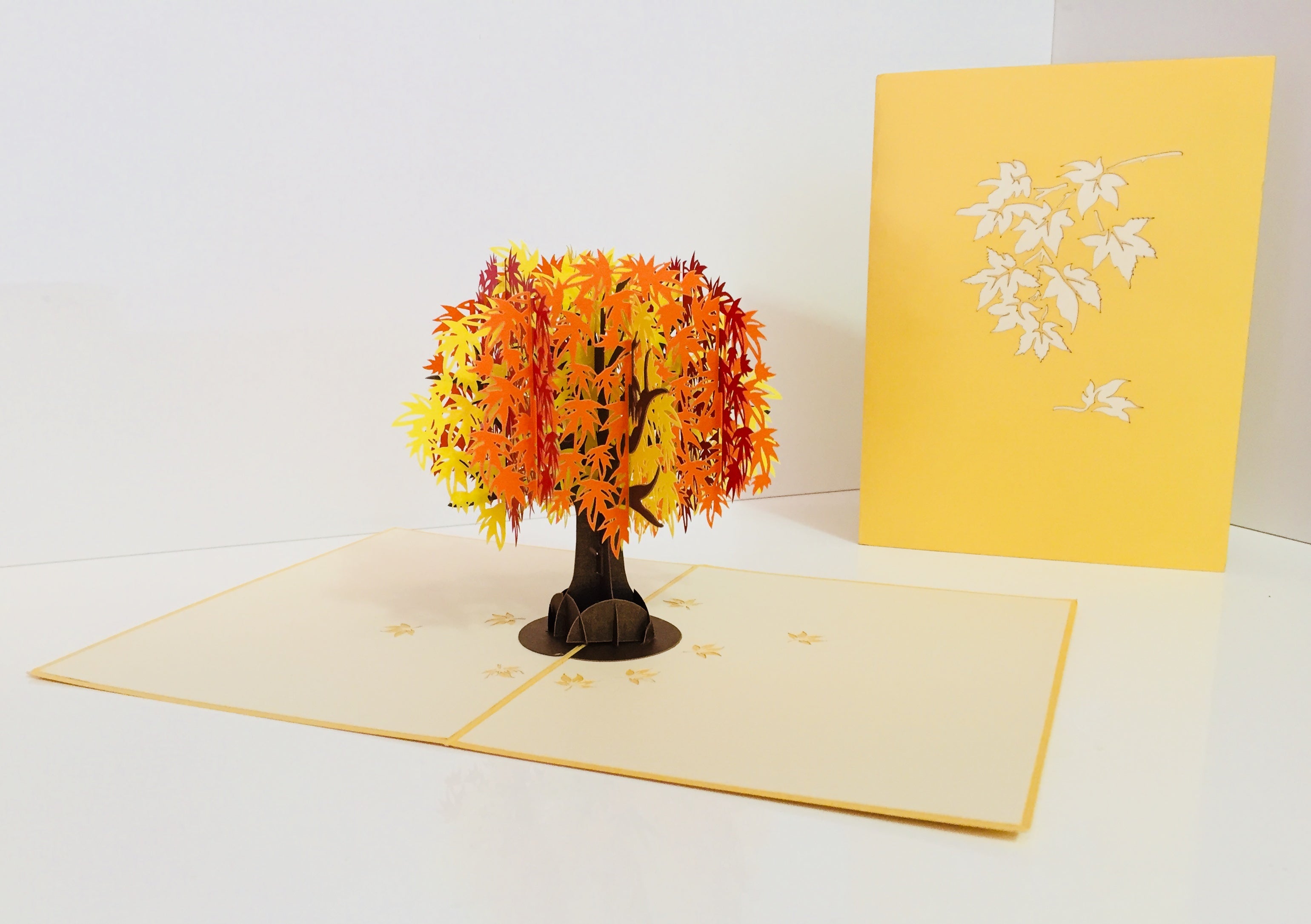 Metallic Japanese Maple Tree in Orange, Red & Yellow 3D POP UP GREETING CARD - Created by Origami Pop Cards Australian Design & Handmade 3D Pop Up Magical Paper Cards, Handmade Pop Up Cards Happy Valentine's Day Celebrate Love Heart Fell and Romantic