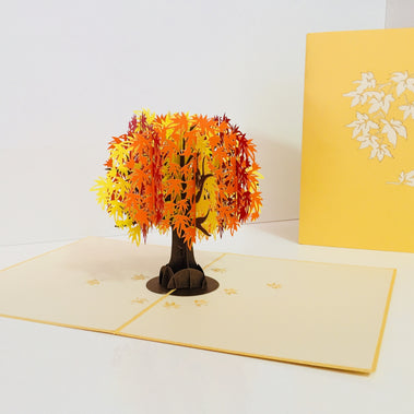Metallic Japanese Maple Tree in Orange, Red & Yellow 3D POP UP GREETING CARD - Created by Origami Pop Cards Australian Design & Handmade 3D Pop Up Magical Paper Cards, Handmade Pop Up Cards Happy Valentine's Day Celebrate Love Heart Fell and Romantic