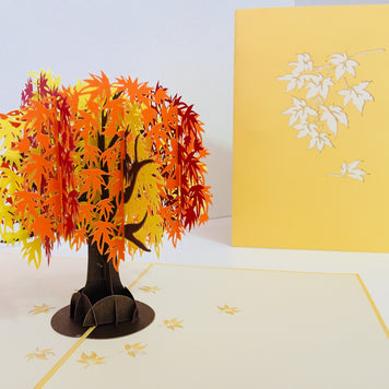 Metallic Japanese Maple Tree in Orange, Red & Yellow 3D POP UP GREETING CARD - Created by Origami Pop Cards Australian Design & Handmade 3D Pop Up Magical Paper Cards, Handmade Pop Up Cards Happy Valentine's Day Celebrate Love Heart Fell and Romantic