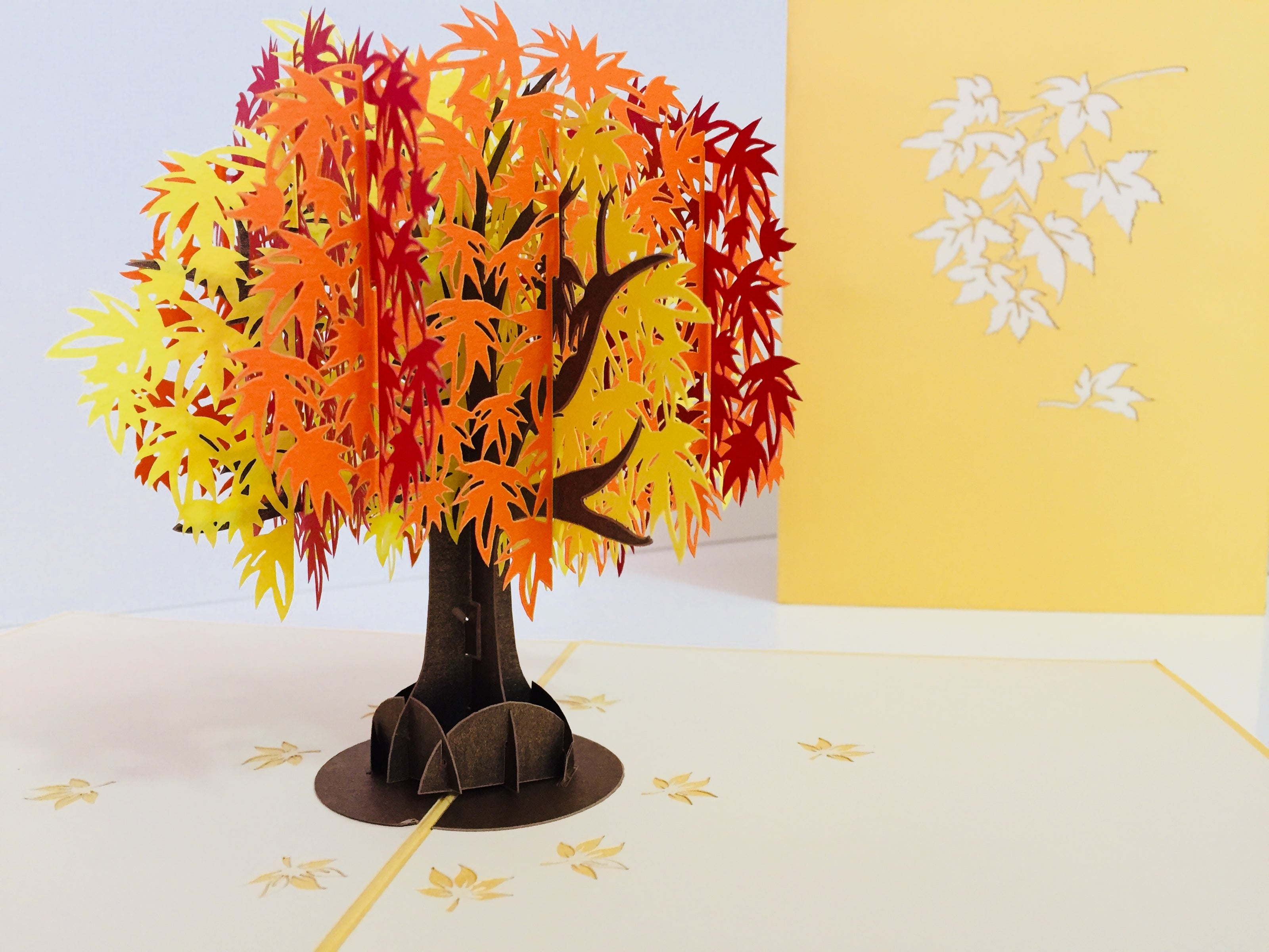 Metallic Japanese Maple Tree in Orange, Red & Yellow 3D POP UP GREETING CARD - Created by Origami Pop Cards Australian Design & Handmade 3D Pop Up Magical Paper Cards, Handmade Pop Up Cards Happy Valentine's Day Celebrate Love Heart Fell and Romantic