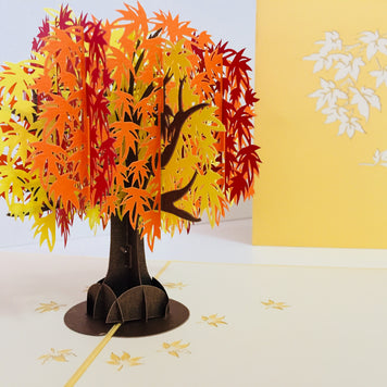 Metallic Japanese Maple Tree in Orange, Red & Yellow 3D POP UP GREETING CARD - Created by Origami Pop Cards Australian Design & Handmade 3D Pop Up Magical Paper Cards, Handmade Pop Up Cards Happy Valentine's Day Celebrate Love Heart Fell and Romantic