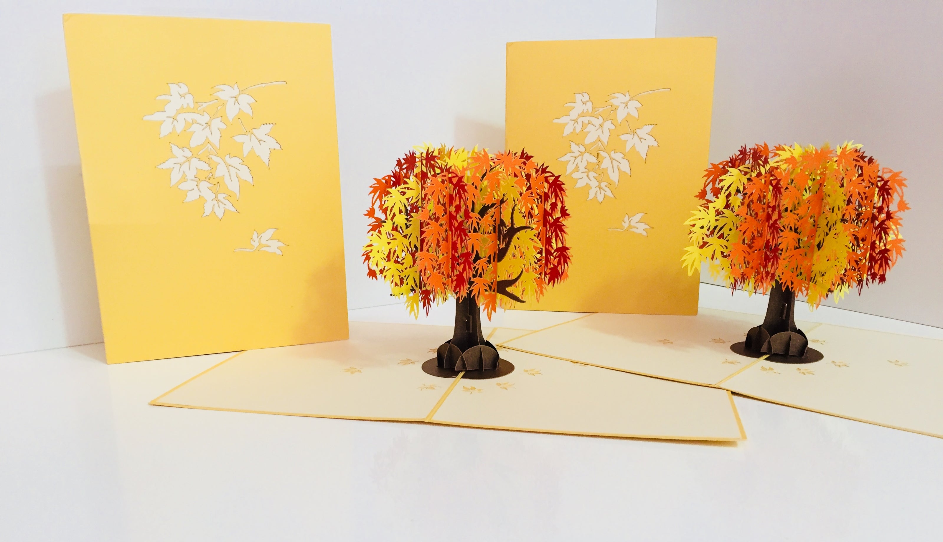 Metallic Japanese Maple Tree in Orange, Red & Yellow 3D POP UP GREETING CARD - Created by Origami Pop Cards Australian Design & Handmade 3D Pop Up Magical Paper Cards, Handmade Pop Up Cards Happy Valentine's Day Celebrate Love Heart Fell and Romantic