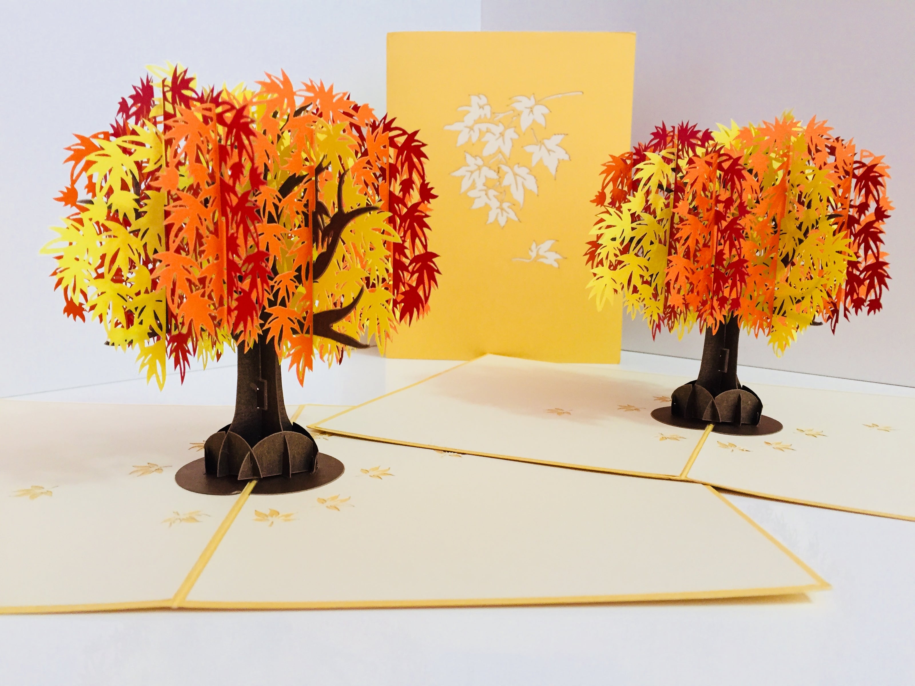 Metallic Japanese Maple Tree in Orange, Red & Yellow 3D POP UP GREETING CARD - Created by Origami Pop Cards Australian Design & Handmade 3D Pop Up Magical Paper Cards, Handmade Pop Up Cards Happy Valentine's Day Celebrate Love Heart Fell and Romantic