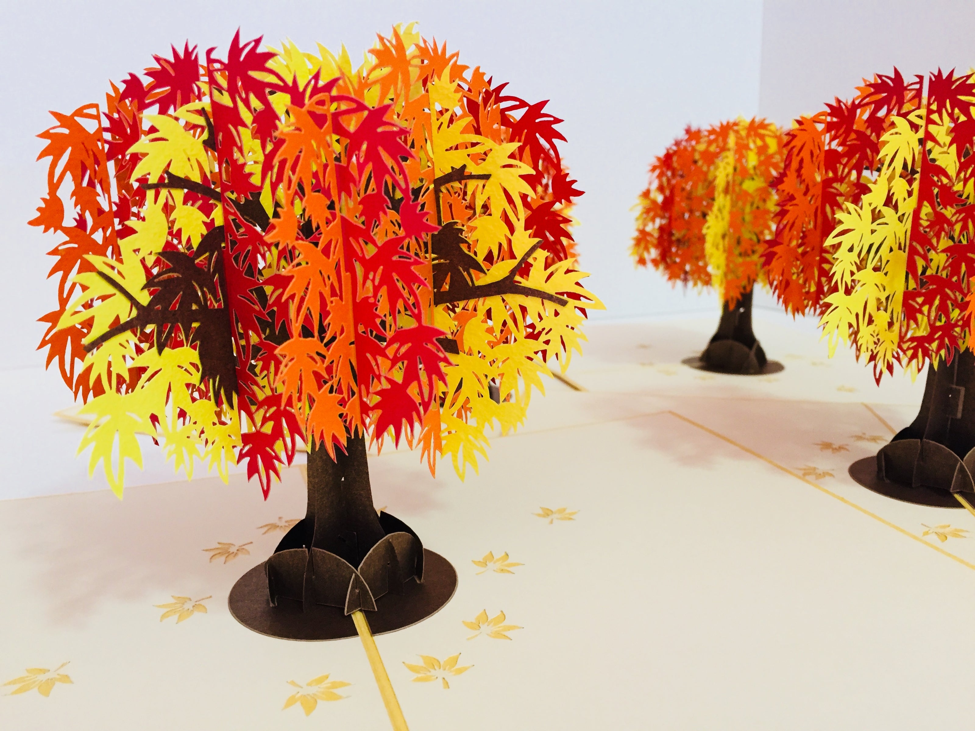 Metallic Japanese Maple Tree in Orange, Red & Yellow 3D POP UP GREETING CARD - Created by Origami Pop Cards Australian Design & Handmade 3D Pop Up Magical Paper Cards, Handmade Pop Up Cards Happy Valentine's Day Celebrate Love Heart Fell and Romantic