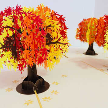 Metallic Japanese Maple Tree in Orange, Red & Yellow 3D POP UP GREETING CARD - Created by Origami Pop Cards Australian Design & Handmade 3D Pop Up Magical Paper Cards, Handmade Pop Up Cards Happy Valentine's Day Celebrate Love Heart Fell and Romantic