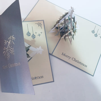 Metallic Large Christmas Tree in White & Silver Grey Origami Pop Cards 3D Pop Up Greeting Card Merry Christmas Thank You Handmade Best Wishes Blank Card Gift Happy Holidays Celebrate the Special Day