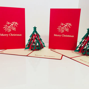 Metallic Christmas Large Tree in Red & Green Origami Pop Cards 3D Pop Up Greeting Card Merry Christmas Thank You Handmade Best Wishes Blank Card Gift Happy Holidays Celebrate the Special Day Party