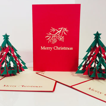 Metallic Christmas Large Tree in Red & Green Origami Pop Cards 3D Pop Up Greeting Card Merry Christmas Thank You Handmade Best Wishes Blank Card Gift Happy Holidays Celebrate the Special Day Party
