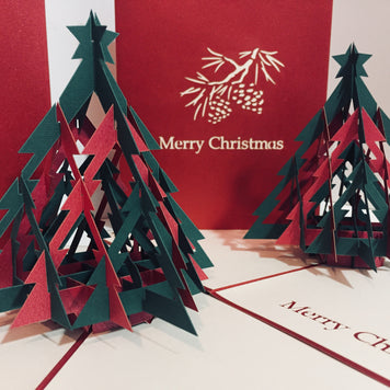 Metallic Christmas Large Tree in Red & Green Origami Pop Cards 3D Pop Up Greeting Card Merry Christmas Thank You Handmade Best Wishes Blank Card Gift Happy Holidays Celebrate the Special Day Party