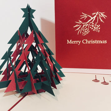 Metallic Christmas Large Tree in Red & Green Origami Pop Cards 3D Pop Up Greeting Card Merry Christmas Thank You Handmade Best Wishes Blank Card Gift Happy Holidays Celebrate the Special Day Party