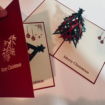 Metallic Christmas Large Tree in Red & Green Origami Pop Cards 3D Pop Up Greeting Card Merry Christmas Thank You Handmade Best Wishes Blank Card Gift Happy Holidays Celebrate the Special Day Party