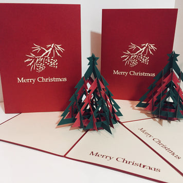 Metallic Christmas Large Tree in Red & Green Origami Pop Cards 3D Pop Up Greeting Card Merry Christmas Thank You Handmade Best Wishes Blank Card Gift Happy Holidays Celebrate the Special Day Party