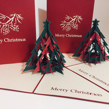 Metallic Christmas Large Tree in Red & Green Origami Pop Cards 3D Pop Up Greeting Card Merry Christmas Thank You Handmade Best Wishes Blank Card Gift Happy Holidays Celebrate the Special Day Party